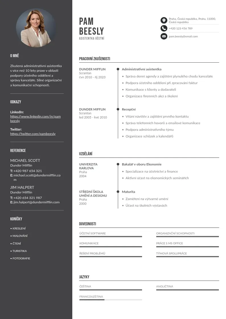 Divu kolonnu Asistentka ucetni zivotopis CV piemērs