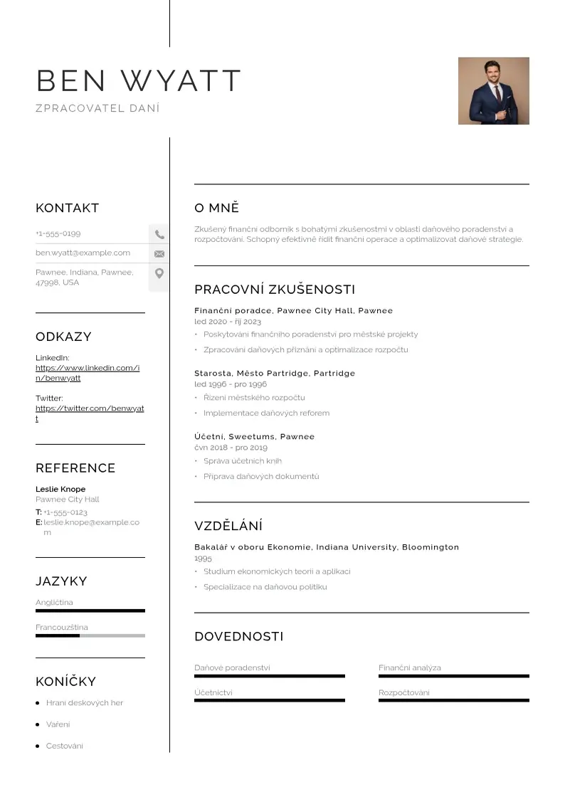 Vienkārša Zpracovatel dane zivotopis CV piemērs