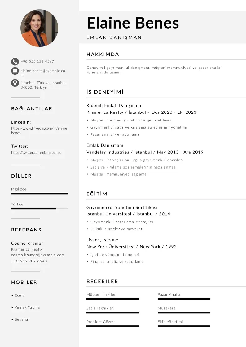 Mūsdienīga Emlakci CV veidne