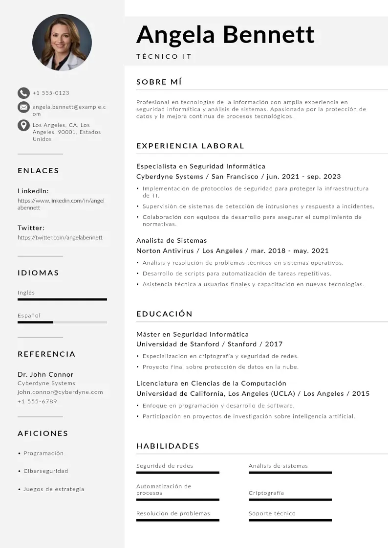 two column cv-tecnico-it resume example