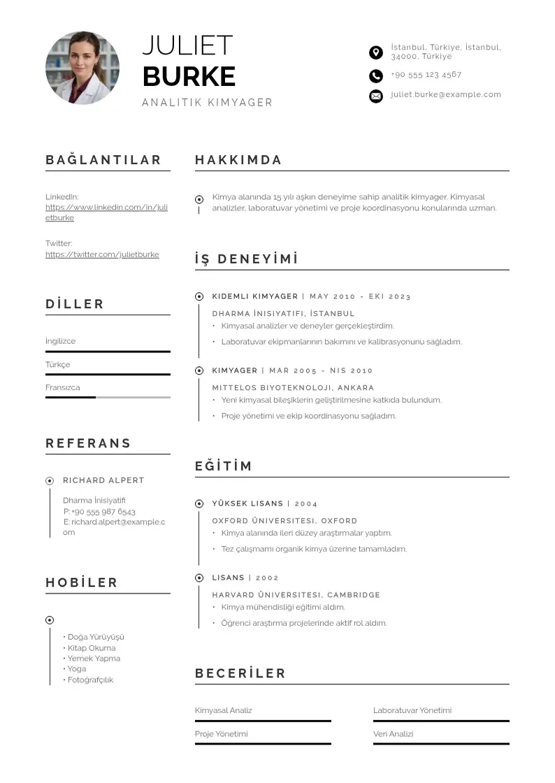 Profesionāla Analitik Kimyager  CV veidne
