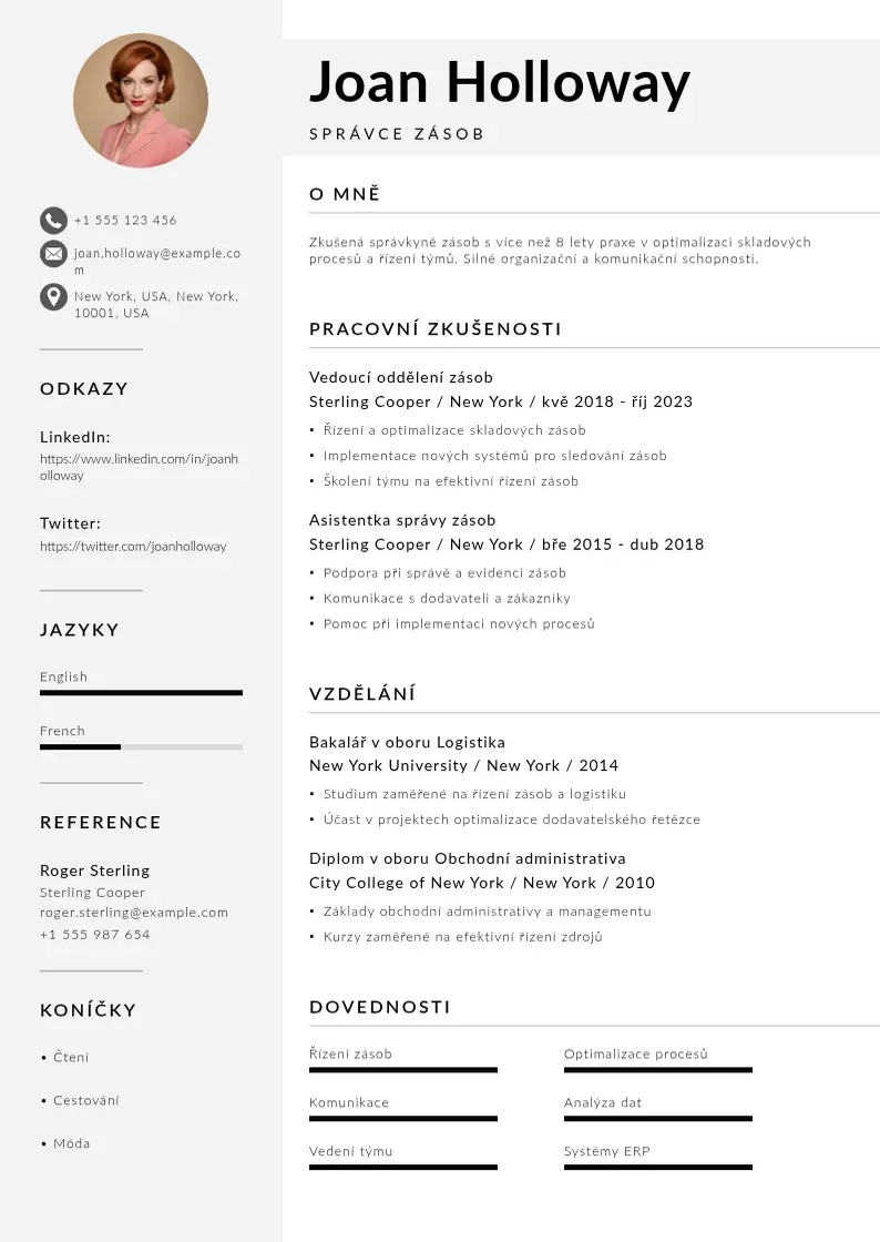Mūsdienīga Spravce zasob zivotopis CV veidne