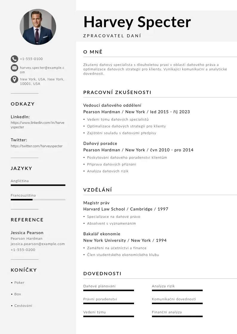Mūsdienīga Zpracovatel dane zivotopis CV veidne