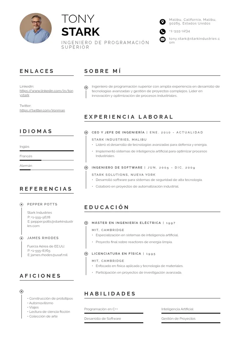 two column cv-ingeniero-de-programacion-superior resume example