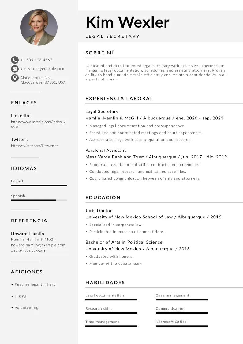 two column secretaria-legal resume example