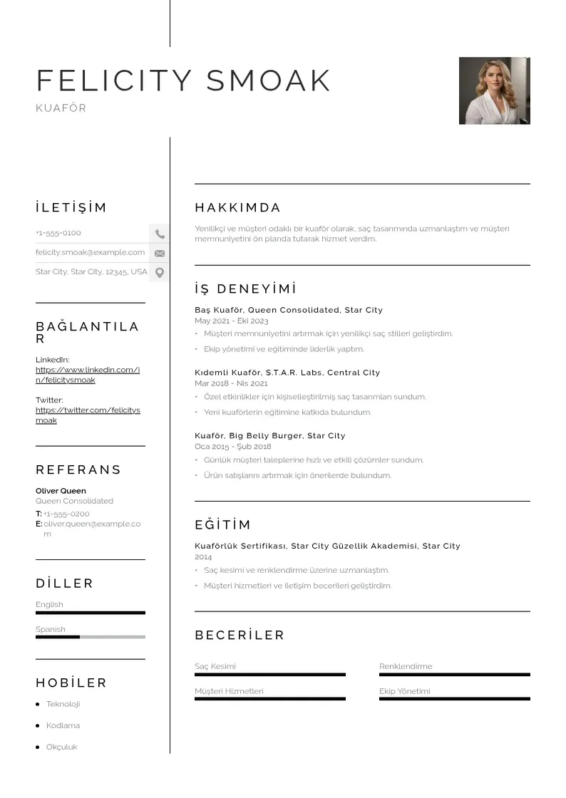 Vienkārša Kuafor CV piemērs