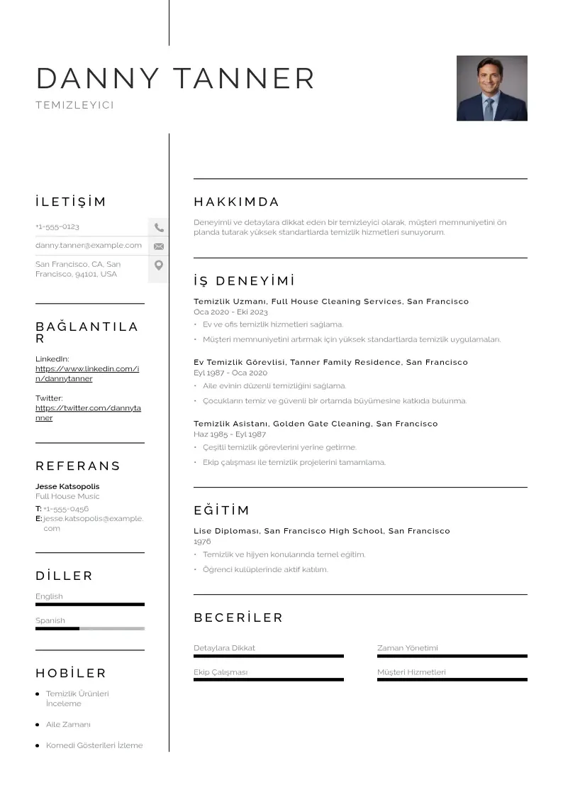 Vienkārša temizleyici  CV piemērs