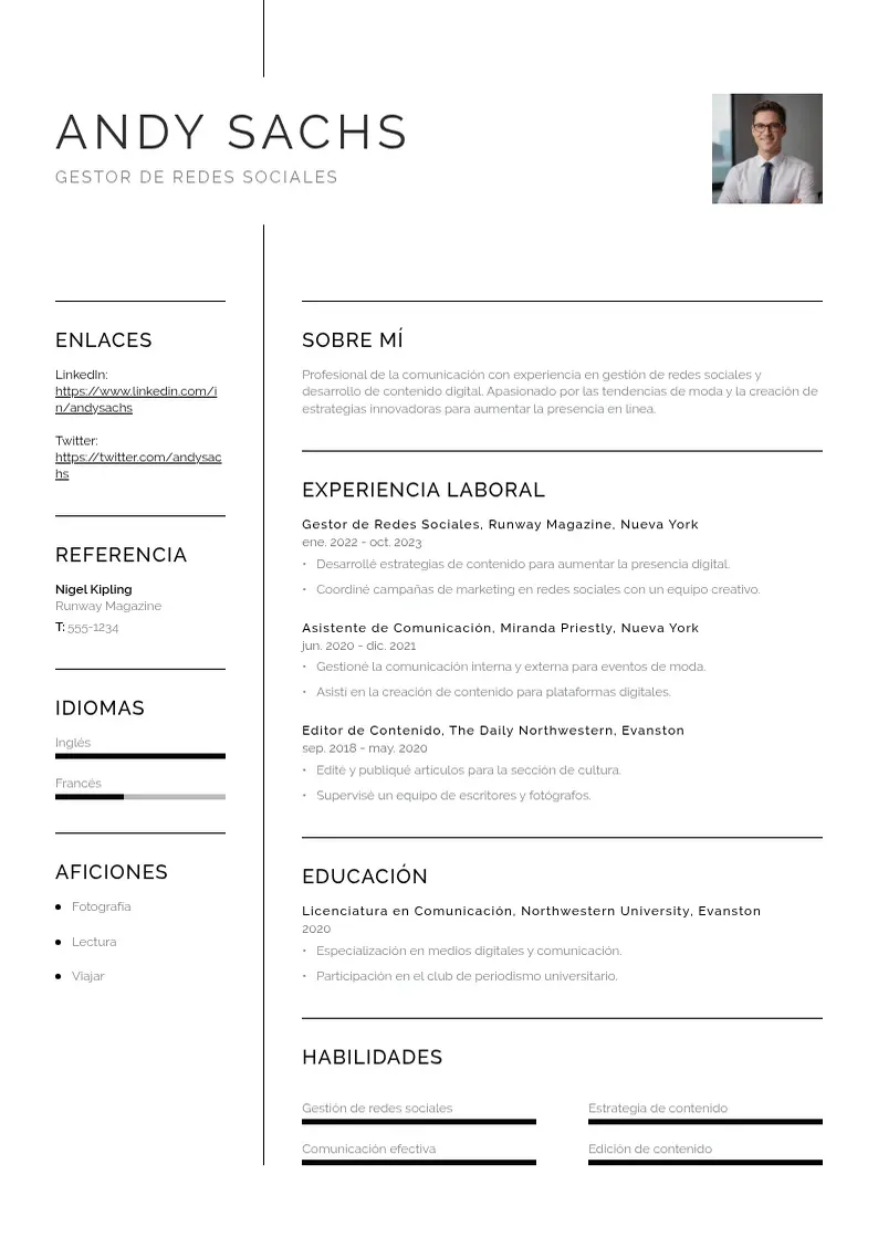 two column gestor-a-de-redes-sociales resume example