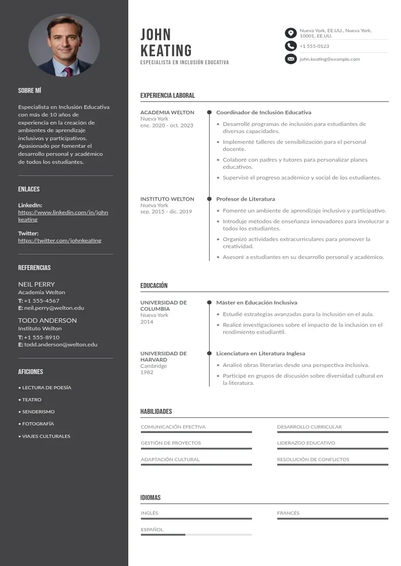 two column especialista-en-inclusion-educativa resume example