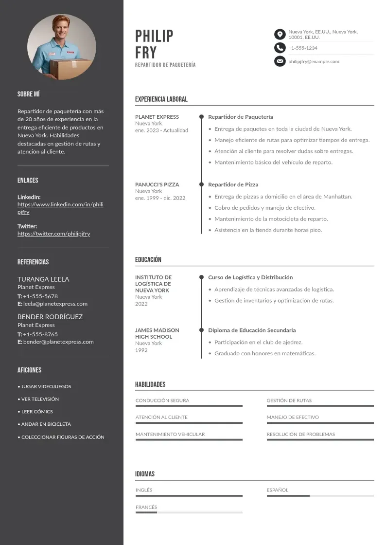 two column curriculum-de-repartidor-de-paqueteria resume example