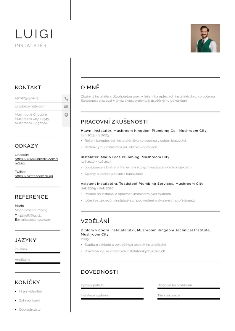 Vienkārša Instalater zivotopis CV piemērs