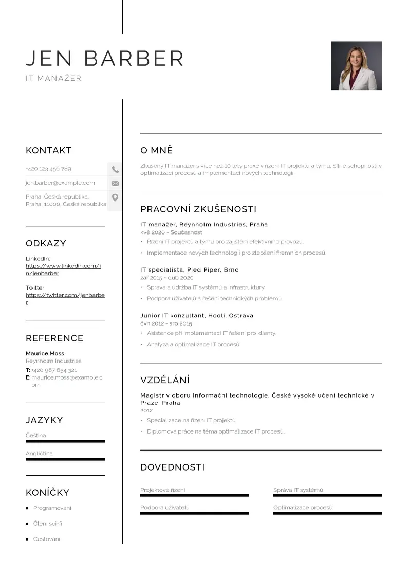 Vienkārša It manazer zivotopis CV piemērs