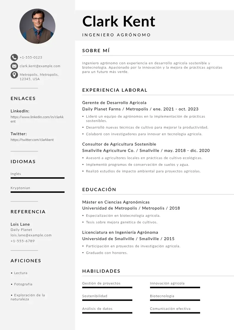 two column curriculum-de-ingeniero-agronomo resume example
