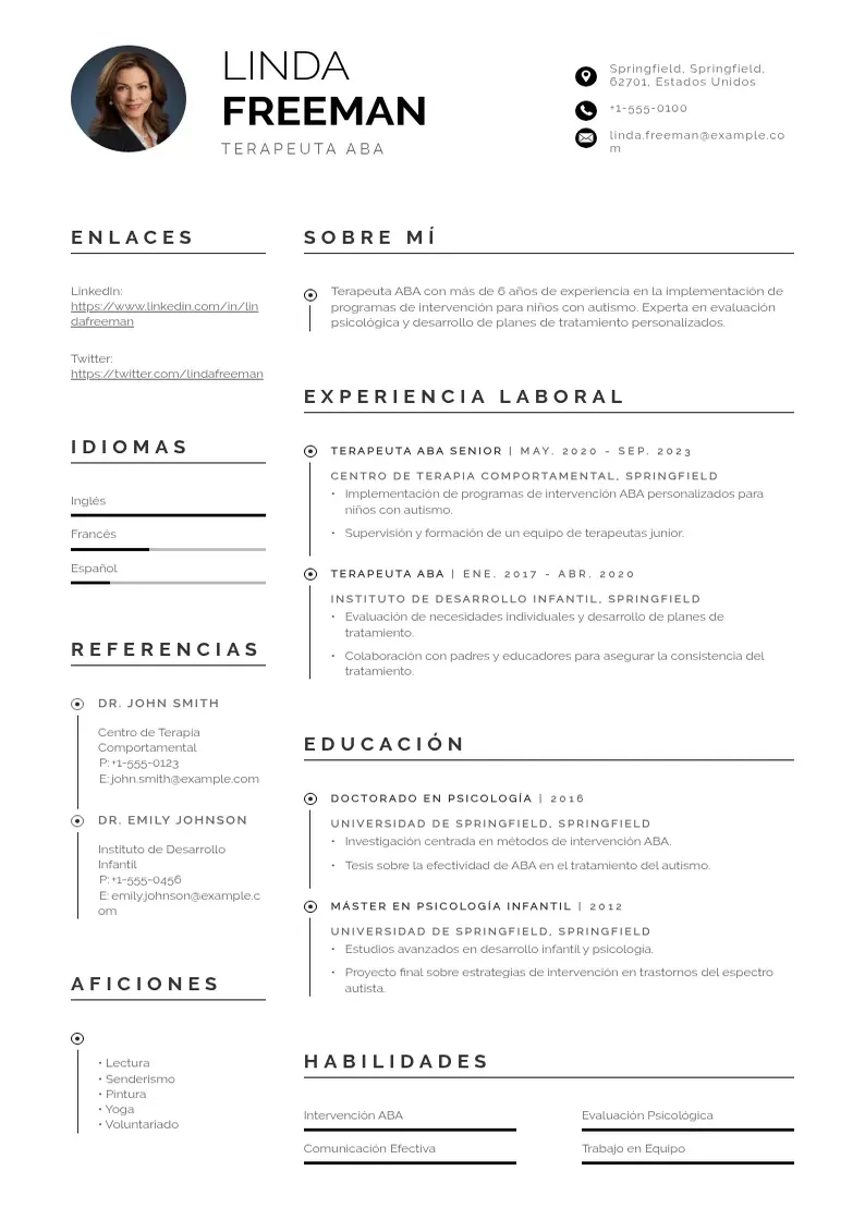 two column terapeuta-aba resume example