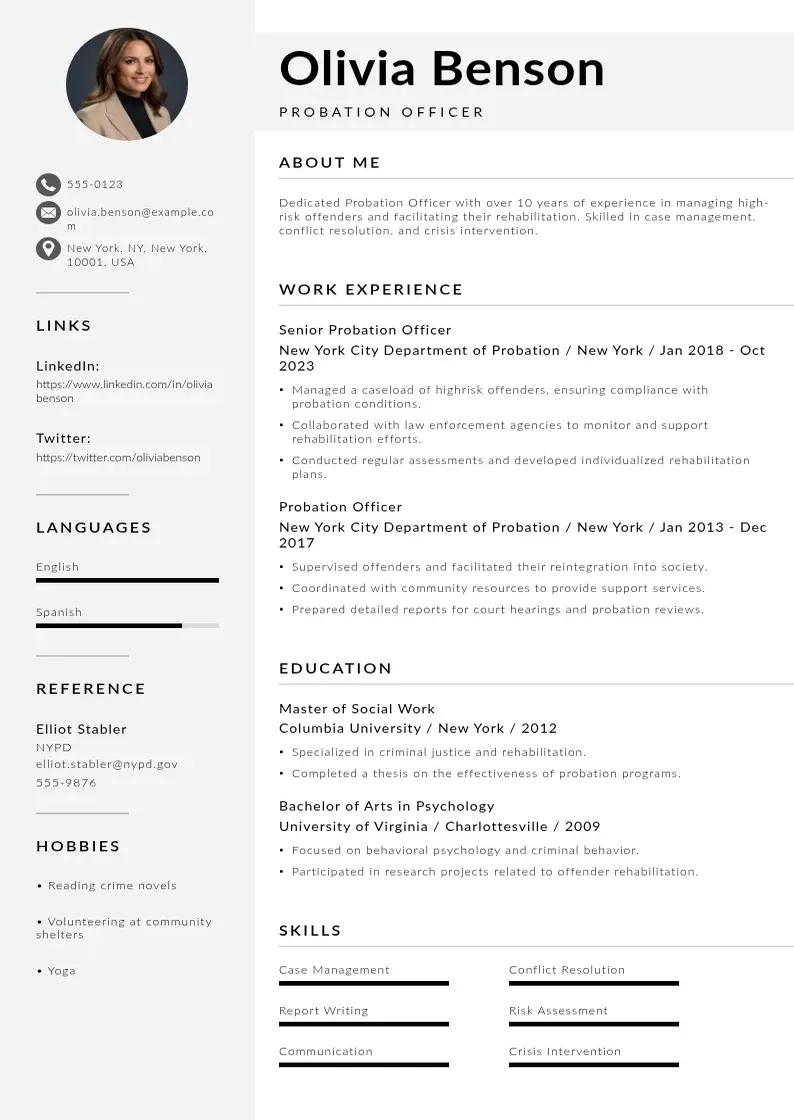 modern Probation officer resume resume template