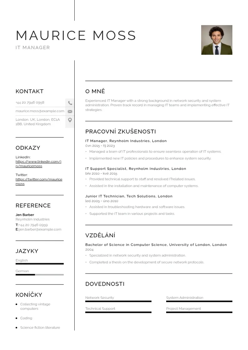 Vienkārša It manazer zivotopis CV piemērs