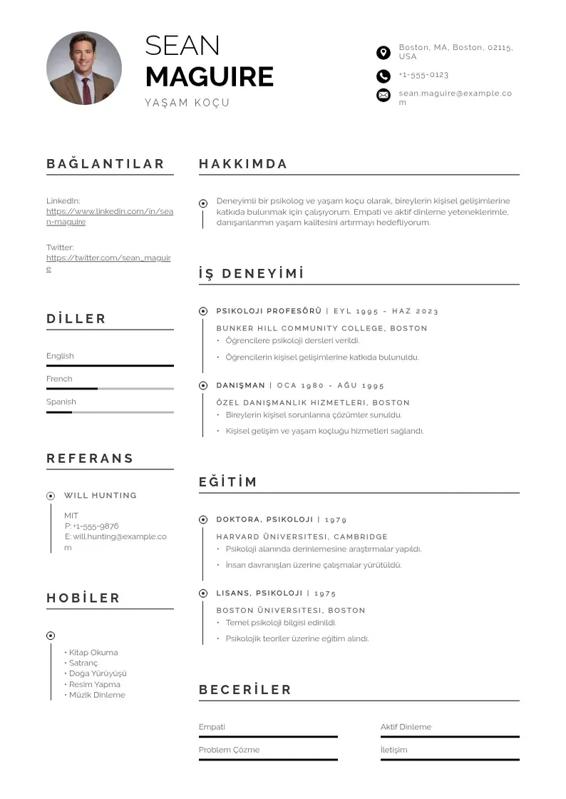 Profesionāla Yaşam Koçu  CV veidne