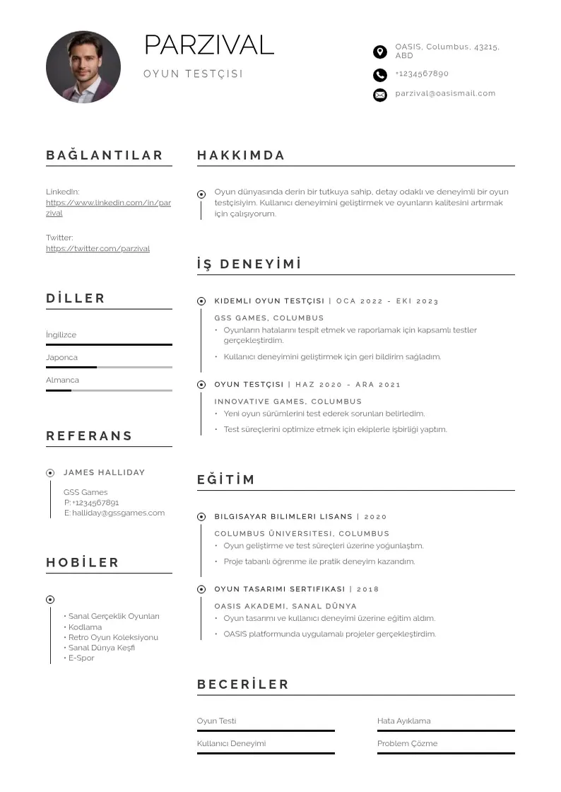 Profesionāla Oyun testçisi  CV veidne
