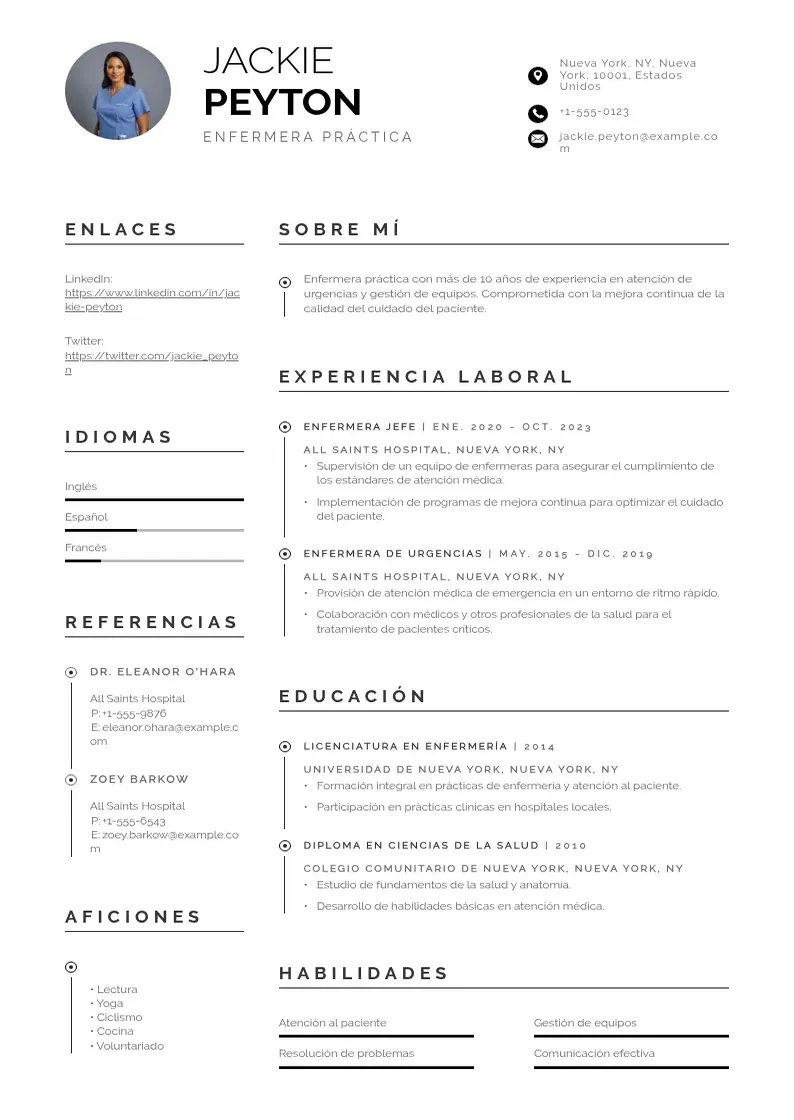 two column curriculum-de-enfermera-practica resume example