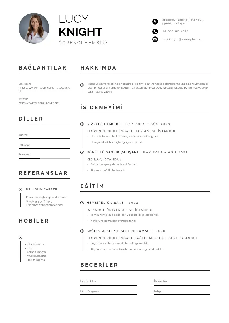 Profesionāla Ogrenci hemsire ozgecmis CV veidne