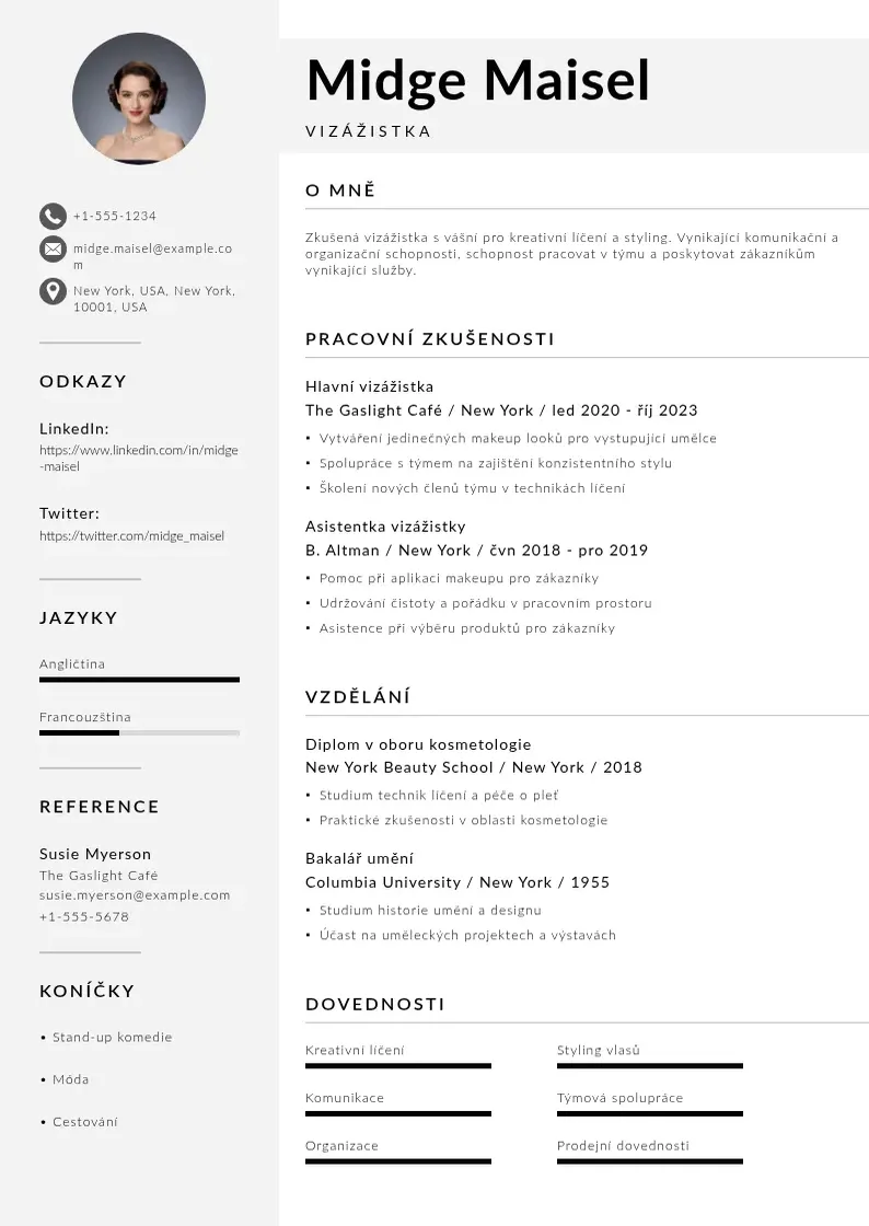 Mūsdienīga Zivotopis vizazistka CV veidne