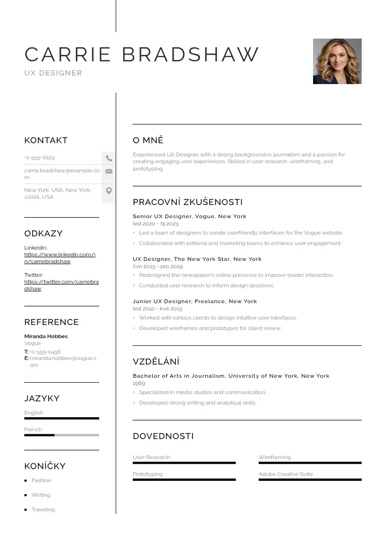 Vienkārša Ux designera zivotopis CV piemērs