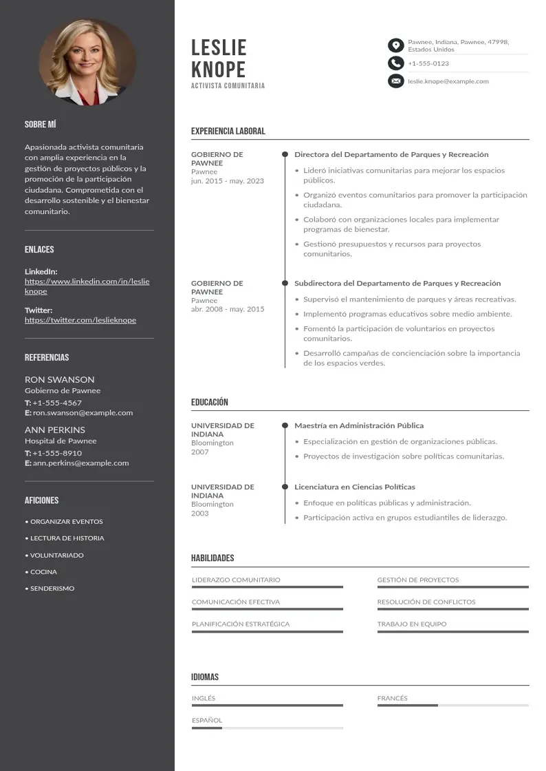 two column activista-comunitarioa resume example