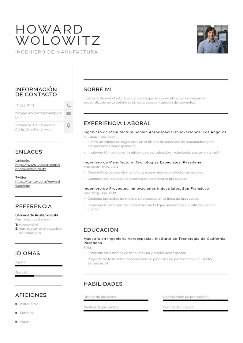 two column cv-ingeniero-de-manufactura resume example