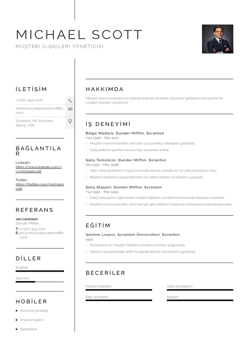 Vienkārša müşteri ilişkileri yöneticisi  CV piemērs