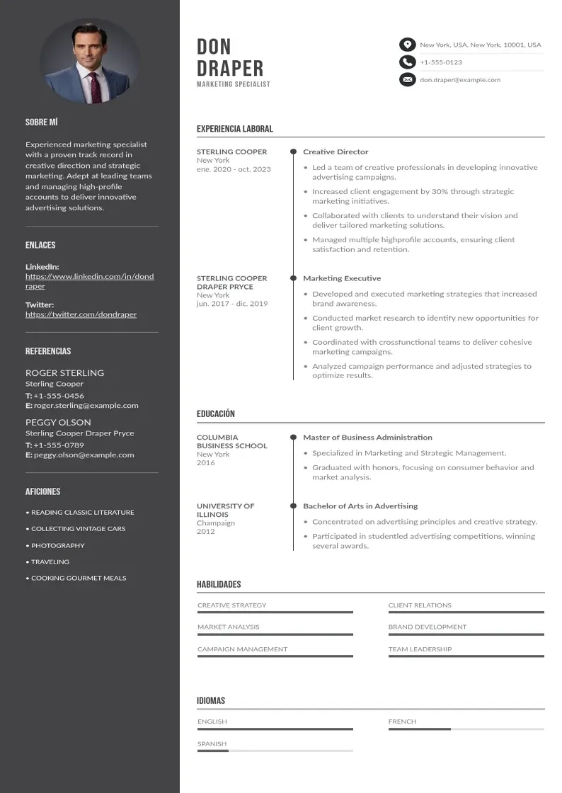 two column curriculum-vitae-de-marketing resume example