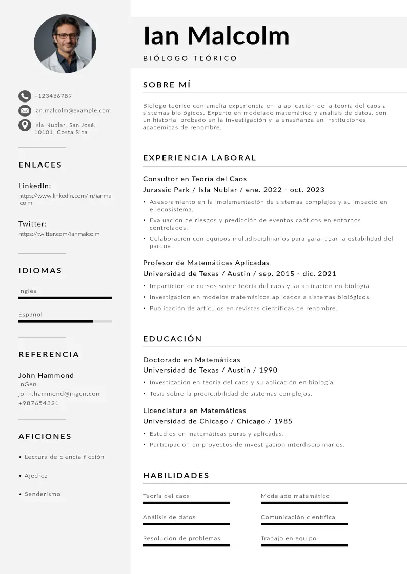 two column curriculum-de-biologo resume example