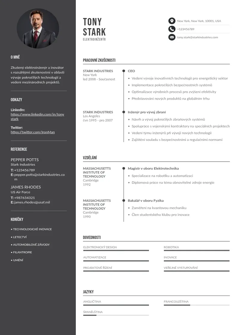 Divu kolonnu Zivotopis elektroinzenyr CV piemērs