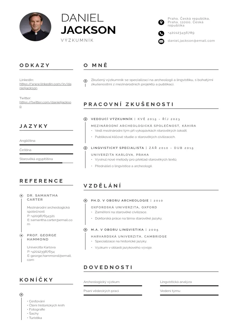 Profesionāla Vyzkumnik zivotopis CV veidne