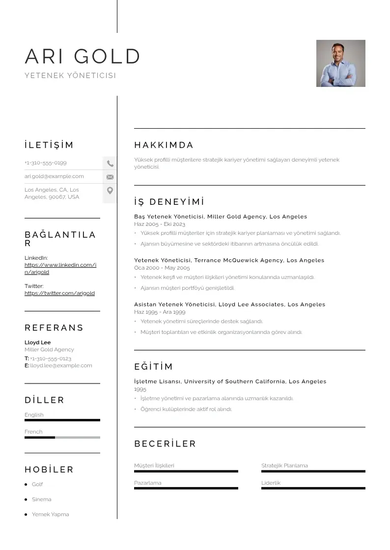 Vienkārša Yetenek yöneticisi  CV piemērs