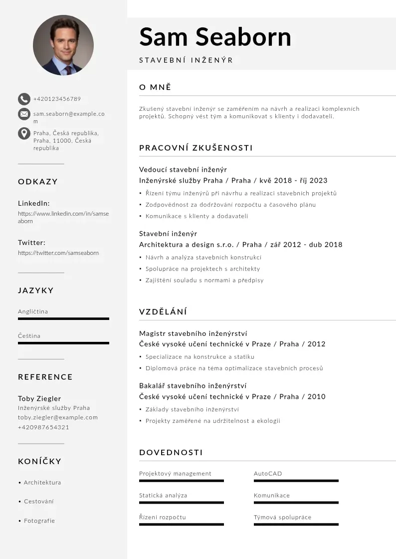 Mūsdienīga Zivotopis stavebni inzenyr CV veidne