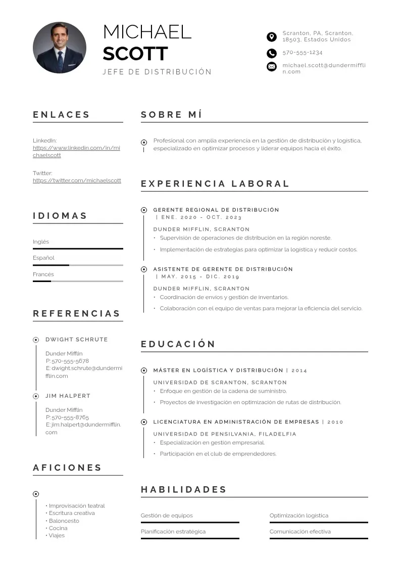 two column cv-jefe-de-distribucion resume example