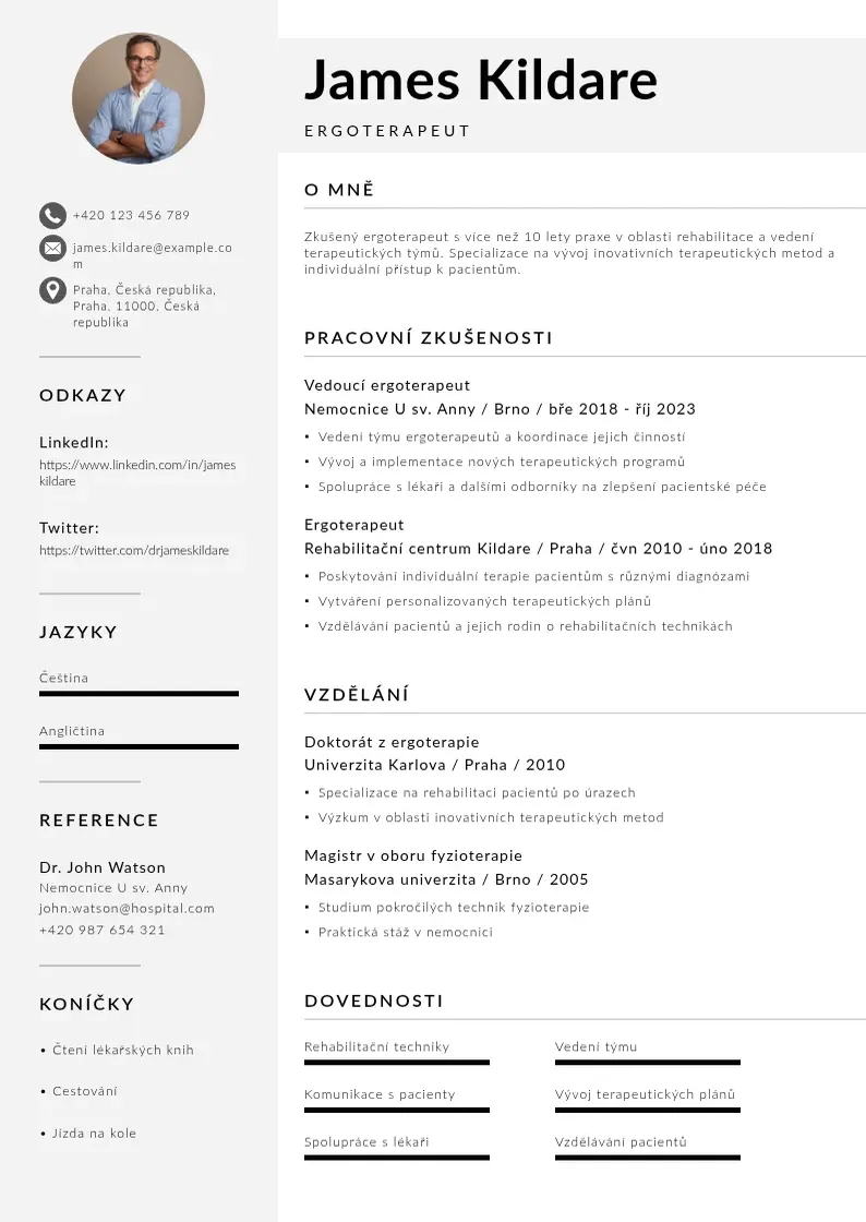 Mūsdienīga Ergoterapeut zivotopis CV veidne