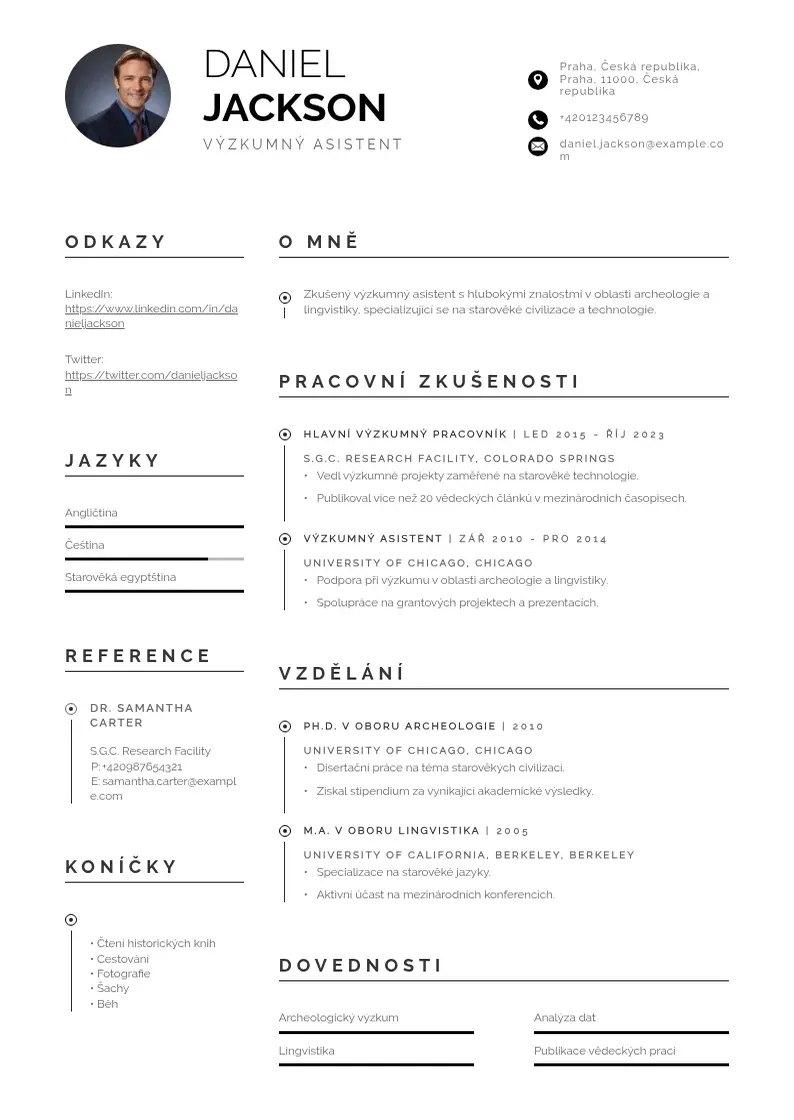 Profesionāla Vyzkumny asistent zivotopis CV veidne