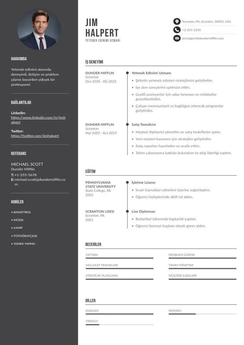 Divu kolonnu Yetenek Edinimi Uzmanı  CV piemērs