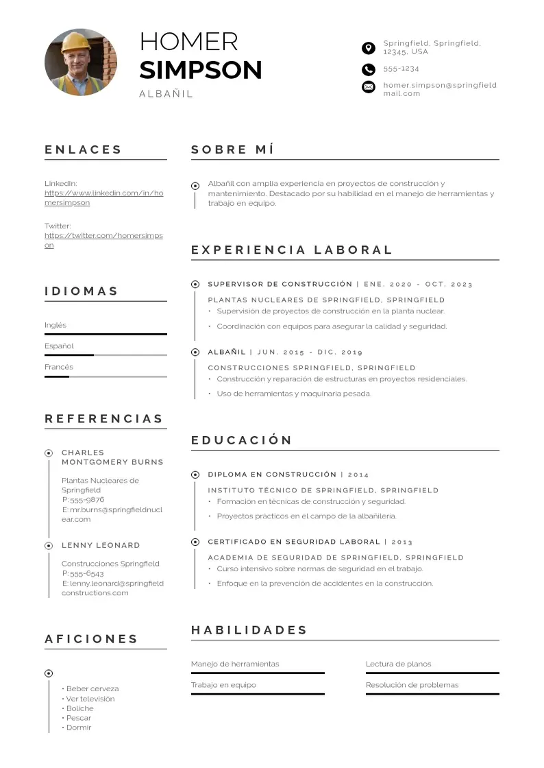 two column curriculum-de-albanil resume example