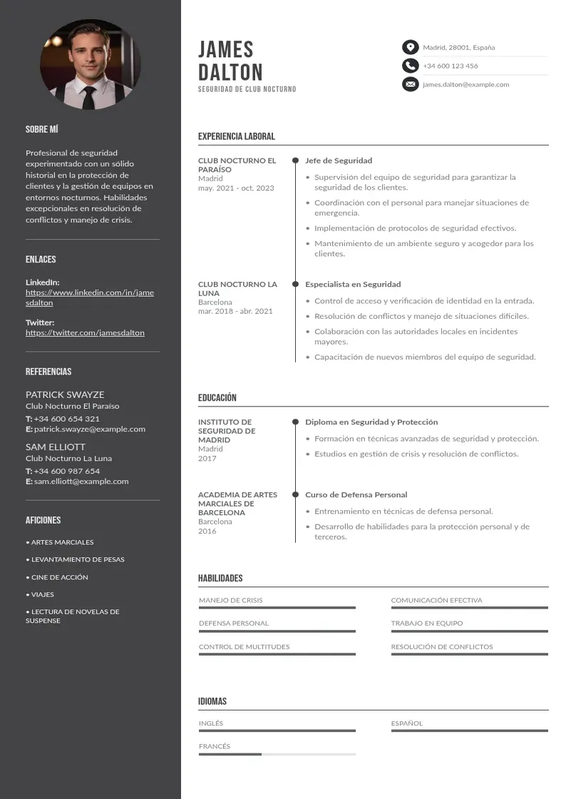 two column seguridad-de-club-nocturno resume example