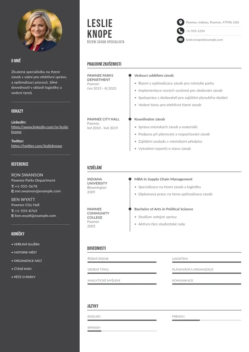 Divu kolonnu Rizeni zasob zivotopis CV piemērs