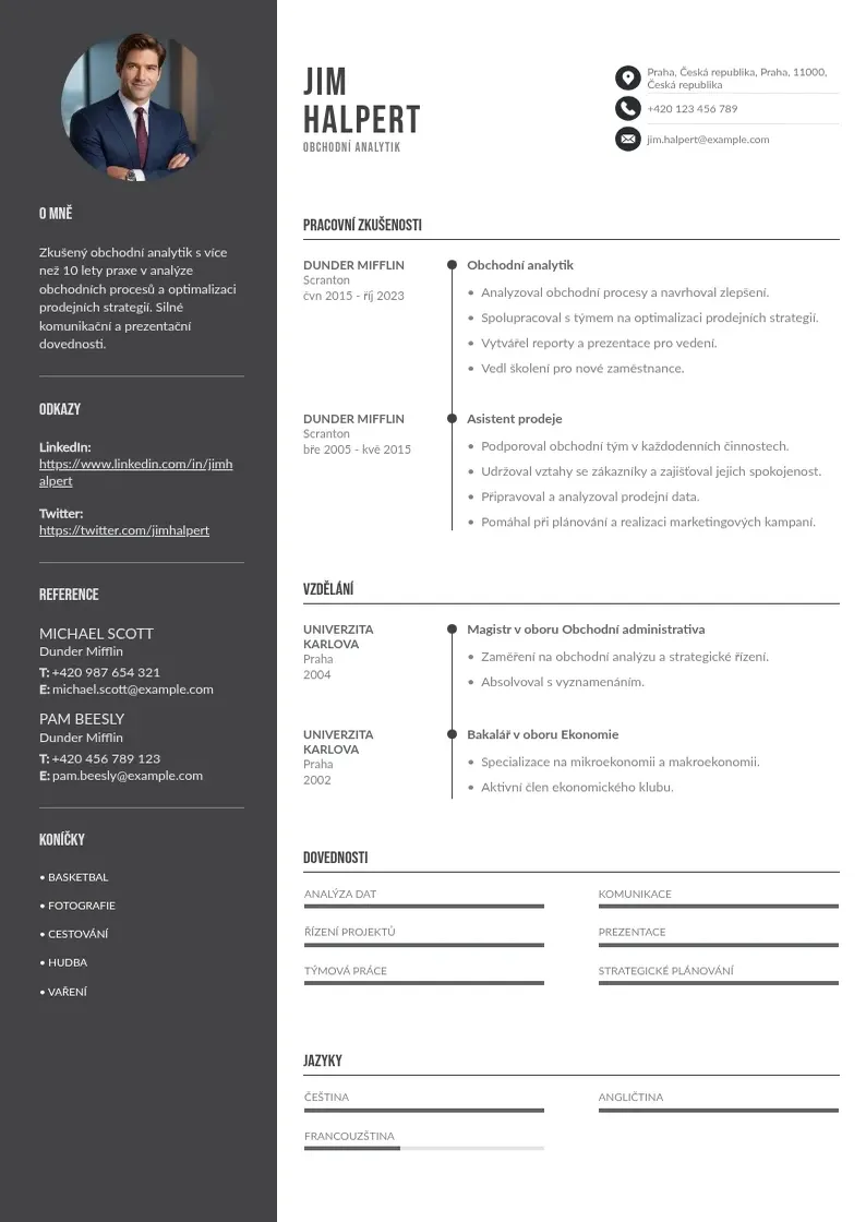 Divu kolonnu Obchodni analytik zivotopis CV piemērs