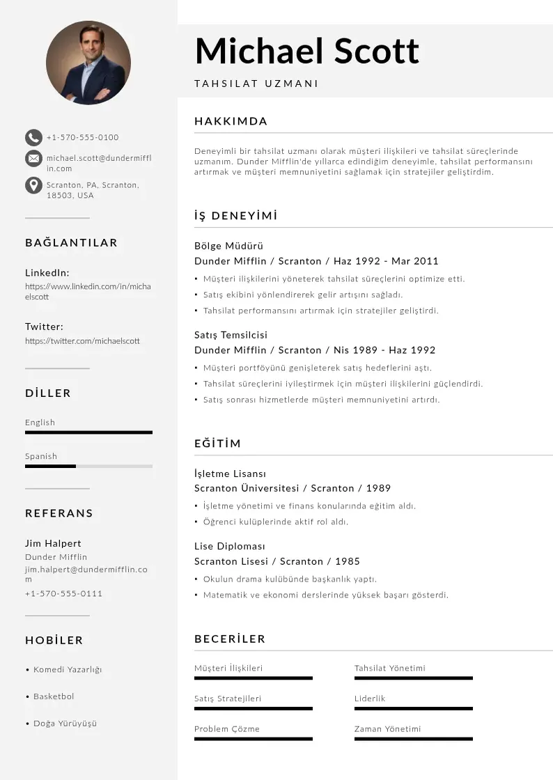 Mūsdienīga Tahsilat Uzmanı  CV veidne