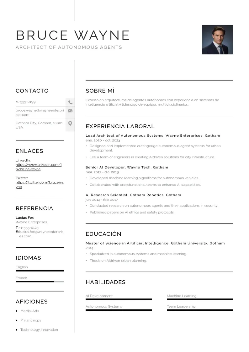 two column cv-de-arquitecto-de-agentes-autonomos resume example