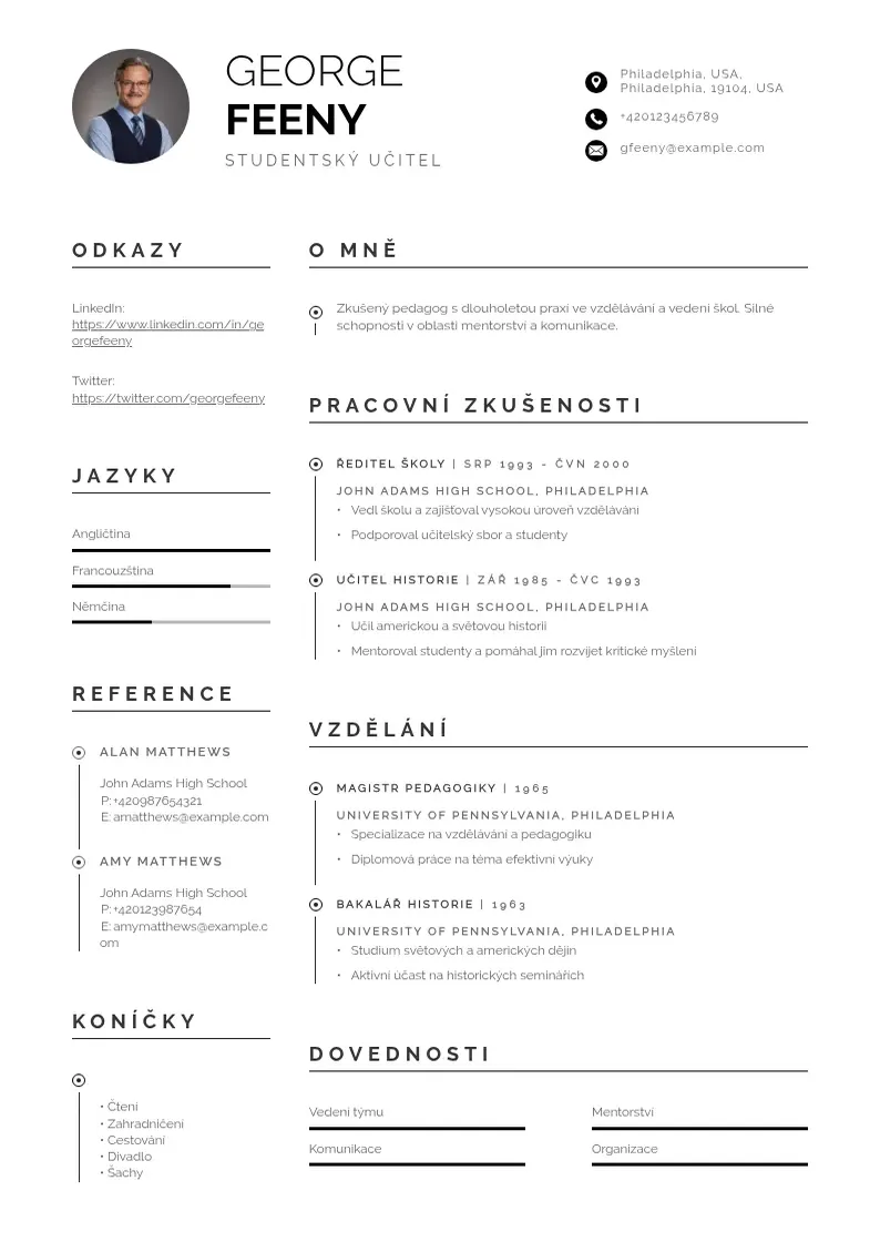 Profesionāla Studentsky ucitel zivotopis CV veidne