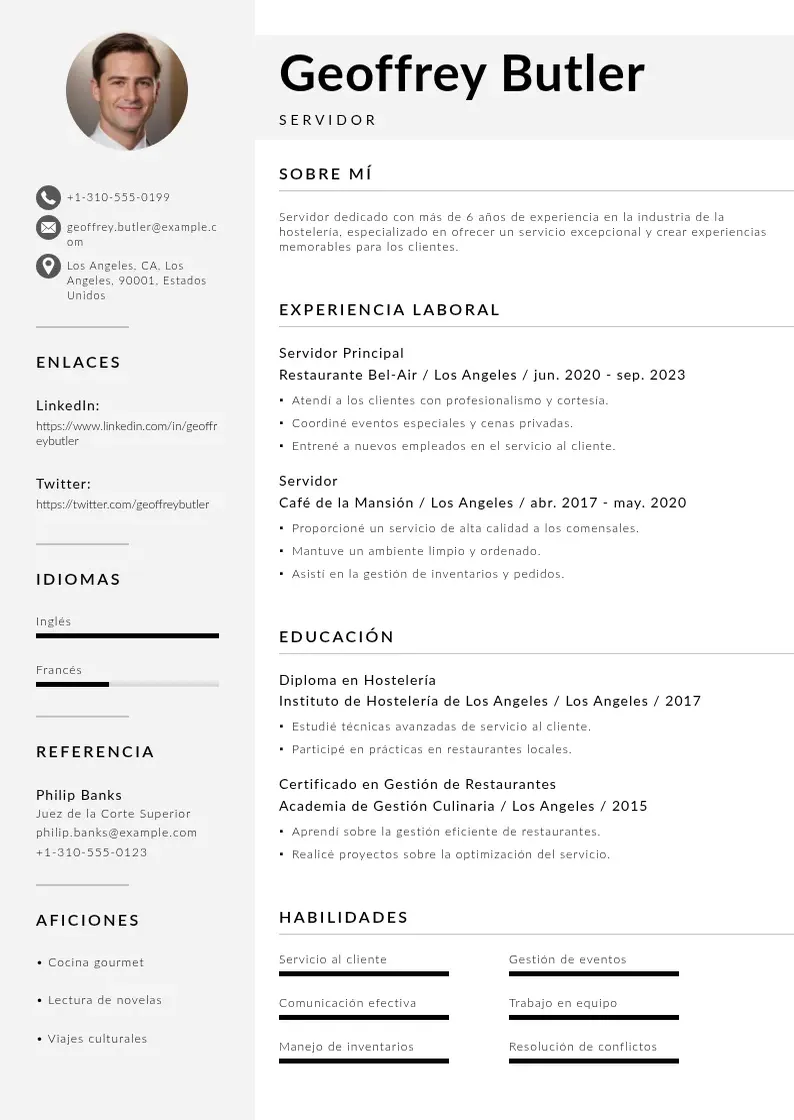 two column cv-servidor resume example