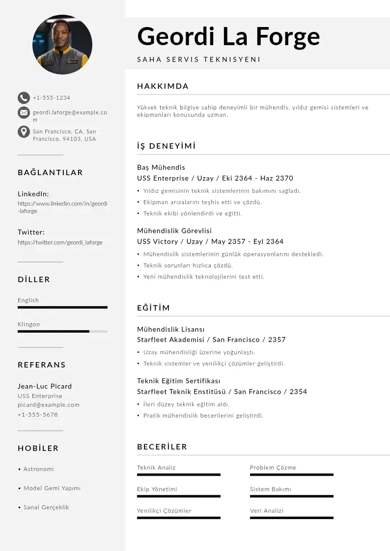 Mūsdienīga Saha Servis Teknisyeni  CV veidne