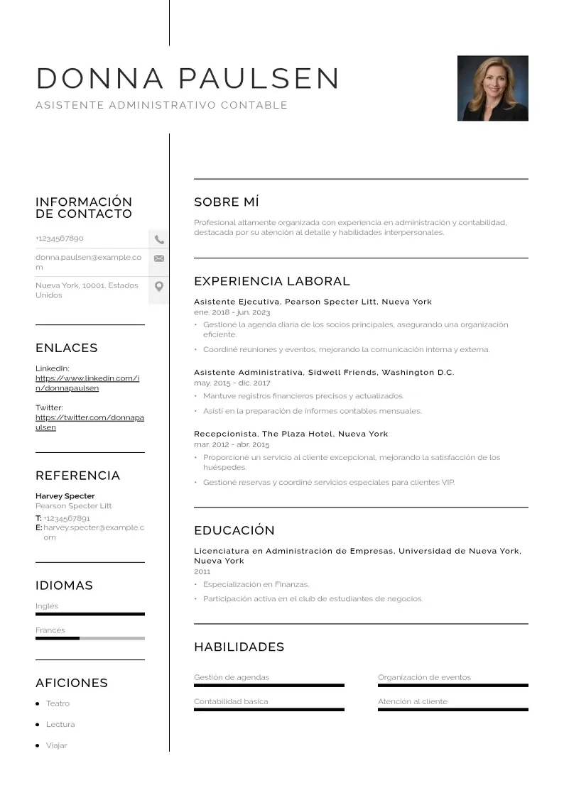 two column curriculum-de-asistente-administrativo-contable resume example