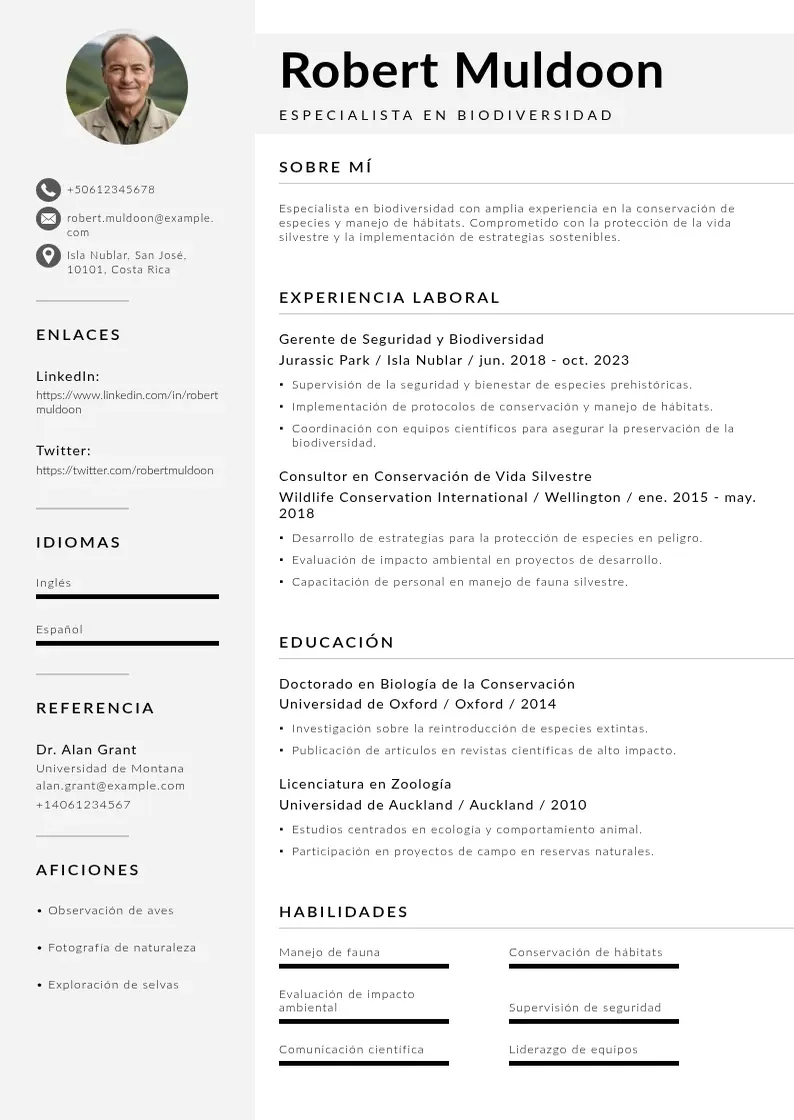 two column especialista-en-biodiversidad resume example